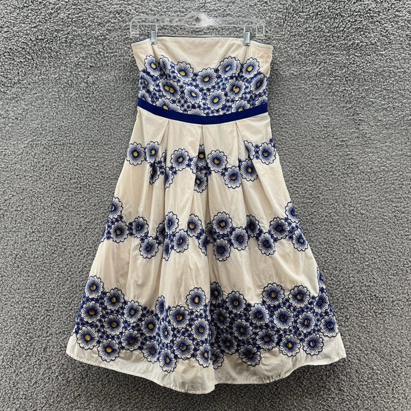 Moulinette Soeurs Dresses & Skirts - Moulinette Soeurs Dress Womens 8 Ivory Blue Cotton Forget-Me-Not Strapless